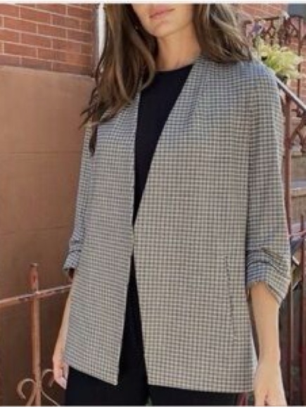 Babaton Aritzia Power Blazer Houndstooth Ruched Sleeve Open Front Blazer 2